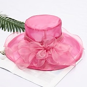 halpa Juhlapäähineet-Olki- ja pitsihattu vintage-tyylissä elegantti tulli organza hatut pääkappaleella jossa on keinotekoinen helmi kukka röyhelö 1 kpl häät teehuone hevosen kilpailu päähine kehottamaan vaikuttamaan