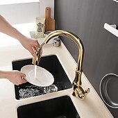 cheap Pullout Spray-Kitchen Faucet with Sprayer Vessel Installation Nickel Brushed/Electroplated One Hole Widespread Pull Out/High Arc, Brass Kitchen Faucet Contain with Cold and Hot Water