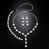 baratos Conjuntos de Jóias-Conjunto de Jóias Pulseira For Mulheres Cristal Pérola Festa Casamento Presente Liga / Colar com Pérolas / Noivado / namorados