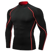 cheap Men&#039;s Active Tees &amp; Tanks-Men&#039;s Compression Shirt Running Shirt Long Sleeve Base Layer Summer Breathable Quick Dry Moisture Wicking Power Flex Fitness Gym Workout Running Sportswear Activewear Dark Grey Black White