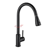 abordables Grifo pulverizador desmontable-Grifo mezclador de fregadero de cocina con rociador extraíble negro, grifos de cocina de un solo mango giratorios 360 montados en cubierta, grifo de fregadero de cocina de latón de un orificio grifos de recipiente de agua