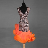 olcso Latin tánc ruházat-tánc salsa latin táncruha hasított ízületű női előadás ujjatlan spandex organza