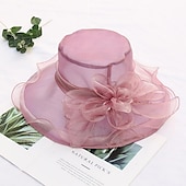 halpa Juhlapäähineet-Olki- ja pitsihattu vintage-tyylissä elegantti tulli organza hatut pääkappaleella jossa on keinotekoinen helmi kukka röyhelö 1 kpl häät teehuone hevosen kilpailu päähine kehottamaan vaikuttamaan