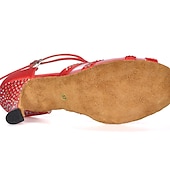 levne Boty na latinskoamerické tance-Dámské Boty na latinskoamerické tance Boty na salsu Výkon Křišťálové sandály Podpatky Barevně dělené Tyl Rozšiřující se Kotníkový řemínek Černá Červená Modrá