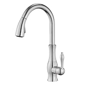 cheap Pullout Spray-Kitchen Faucet with Sprayer Vessel Installation Nickel Brushed/Electroplated One Hole Widespread Pull Out/High Arc, Brass Kitchen Faucet Contain with Cold and Hot Water