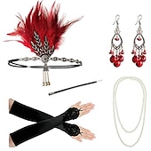 abordables Accessoires et plus-ancien Années 1920 Gatsby le Magnifique Serre Tête Flapper Ensemble d'accessoires Charleston Invité au mariage Plume Déguisement Femmes Réception de mariage Enterrement de Vie de Jeune Fille Festival