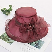 halpa Juhlapäähineet-Olki- ja pitsihattu vintage-tyylissä elegantti tulli organza hatut pääkappaleella jossa on keinotekoinen helmi kukka röyhelö 1 kpl häät teehuone hevosen kilpailu päähine kehottamaan vaikuttamaan