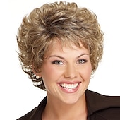 abordables perruque plus âgée-Perruque Synthétique Bouclé Partie libre Perruque Court Or clair Cheveux Synthétiques 8 pouce Femme Design à la mode Homme Synthétique Blond