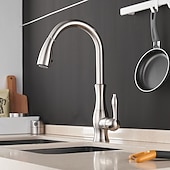 cheap Pullout Spray-Kitchen Faucet with Sprayer Vessel Installation Nickel Brushed/Electroplated One Hole Widespread Pull Out/High Arc, Brass Kitchen Faucet Contain with Cold and Hot Water