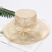 halpa Juhlapäähineet-Olki- ja pitsihattu vintage-tyylissä elegantti tulli organza hatut pääkappaleella jossa on keinotekoinen helmi kukka röyhelö 1 kpl häät teehuone hevosen kilpailu päähine kehottamaan vaikuttamaan