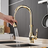 cheap Pullout Spray-Kitchen Faucet with Sprayer Vessel Installation Nickel Brushed/Electroplated One Hole Widespread Pull Out/High Arc, Brass Kitchen Faucet Contain with Cold and Hot Water
