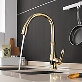cheap Pullout Spray-Kitchen Faucet with Sprayer Vessel Installation Nickel Brushed/Electroplated One Hole Widespread Pull Out/High Arc, Brass Kitchen Faucet Contain with Cold and Hot Water
