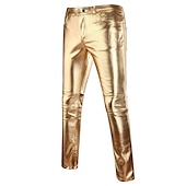 economico pantaloni casual-Per uomo magro Pantaloni Pantaloni in ecopelle Gamba dritta Tinta unita Lunghezza intera Feste Per uscire Serata Streetwear Moda Argento Nero Media elasticità