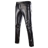 economico pantaloni casual-Per uomo magro Pantaloni Pantaloni in ecopelle Gamba dritta Tinta unita Lunghezza intera Feste Per uscire Serata Streetwear Moda Argento Nero Media elasticità