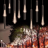 olcso Hálózatra csatlakoztatható elektronika-4db csomag 30cm x8 12 &quot;húrlámpa 576 led eső meteor esőfény karácsonyfa ünnepi party kültéri dekoráció vízálló összekapcsolható hosszabbító