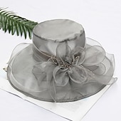 halpa Juhlapäähineet-Olki- ja pitsihattu vintage-tyylissä elegantti tulli organza hatut pääkappaleella jossa on keinotekoinen helmi kukka röyhelö 1 kpl häät teehuone hevosen kilpailu päähine kehottamaan vaikuttamaan
