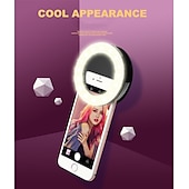 cheap Ring Lights-2pcs Selfie Ring Light Portable Clip for Smart Phone Photography Camera Video 3 Modes Dimmable AAA Batteries Powered