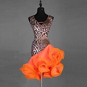olcso Latin tánc ruházat-tánc salsa latin táncruha hasított ízületű női előadás ujjatlan spandex organza