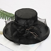 halpa Juhlapäähineet-Olki- ja pitsihattu vintage-tyylissä elegantti tulli organza hatut pääkappaleella jossa on keinotekoinen helmi kukka röyhelö 1 kpl häät teehuone hevosen kilpailu päähine kehottamaan vaikuttamaan