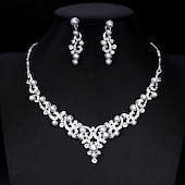 economico Parure di gioielli-1 set Gioielli da Sposa per Donne Regalo di Matrimonio con Perle Imitazione Strass Lega Link  Catena Fiore Botanico  Fidanzamento per impressionare con l&#039;Abito
