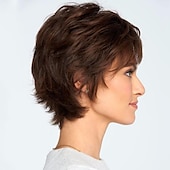 abordables perruque plus âgée-perruques brunes pour femmes perruque synthétique bouclés partie libre perruque courte cheveux synthétiques bruns / bordeaux 12 pouces design à la mode pour femmes femmes synthétiques brun foncé