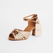 abordables Chaussures de danses latines-chaussures de danse à paillettes or rose pour femmes avec bout ouvert, semelle en daim souple et design à lanières - boucle réglable pour la danse latine et de salon