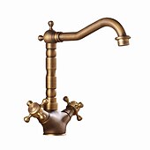 abordables Classiques-robinet de lavabo de salle de bain - ensemble central en laiton antique classique mélangeurs un trou robinets de bain