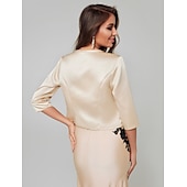 abordables enveloppes d&#039;invité de mariage-Écharpe à manches 3/4 en satin pour femme, tenue d&#039;automne pour mariage/fête/soirée, avec robe unie pour impressionner en 2025