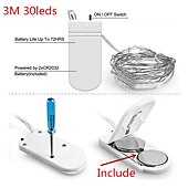 お買い得  電池式-3mストリングライト30LED1個ウォームホワイトホワイトマルチカラー防水パーティー装飾電池駆動
