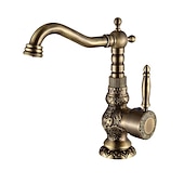 economico Classici-miscelatore per lavabo da bagno in ottone antico, rubinetti da cucina vintage monocomando un foro, rubinetti per vasi retrò girevoli a 360 gradi con tubo caldo e freddo