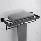 halpa Pyyhetangot-pyyheteline monitoimi premium design ruostumaton teräs kylpyhuone hylly seinälle matta musta 1kpl