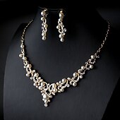 economico Parure di gioielli-1 set Gioielli da Sposa per Donne Regalo di Matrimonio con Perle Imitazione Strass Lega Link  Catena Fiore Botanico  Fidanzamento per impressionare con l&#039;Abito