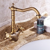 abordables Classiques-robinet de lavabo de salle de bain - ensemble central en laiton antique classique mélangeurs un trou robinets de bain