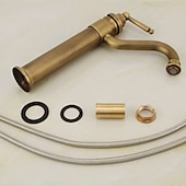 economico Classici-Rubinetto per lavabo da bagno monocomando in ottone antico. Miscelatore per lavabo da bagno a lunga portata in ottone spazzolato