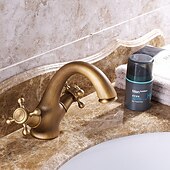 economico Classici-rubinetto del lavandino del bagno - centrotavola classico in ottone anticato due maniglie rubinetteria monoforo