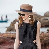 olcso Esküvői kiegészítők-kalapok természetes szálú szalmakalap alkalmi ünnepi klasszikus retro, tiszta színű fejdíszekkel