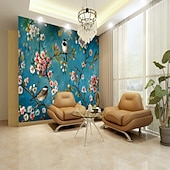 Недорогие Обои-Крутые обои, настенная роспись, цветок, синие обои, наклейка на стену, покрытие с принтом, клей, требуется, птица, цветочный холст, домашний декор