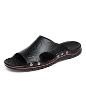 abordables Sandales décontractées-sandales en cuir noir à enfiler pour hommes – sandales de plage décontractées à bout ouvert avec design clouté et semelle confortable