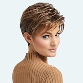 abordables perruque plus âgée-perruques brunes pour femmes perruque synthétique partie latérale bouclée perruque courte brun / bordeaux cheveux synthétiques 12 pouces design à la mode femmes synthétiques marron