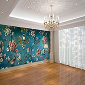 Недорогие Обои-Крутые обои, настенная роспись, цветок, синие обои, наклейка на стену, покрытие с принтом, клей, требуется, птица, цветочный холст, домашний декор