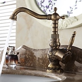 economico Classici-miscelatore per lavabo da bagno in ottone antico, rubinetti da cucina vintage monocomando un foro, rubinetti per vasi retrò girevoli a 360 gradi con tubo caldo e freddo