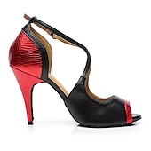 levne Boty na latinskoamerické tance-Dámské Boty na latinskoamerické tance Výkon Trénink Šumivé boty Podpatky Tenký vysoký podpatek Červená Zlatá