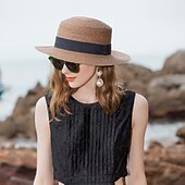olcso Esküvői kiegészítők-kalapok természetes szálú szalmakalap alkalmi ünnepi klasszikus retro, tiszta színű fejdíszekkel