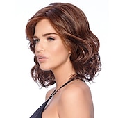 abordables perruque plus âgée-perruques brunes pour femmes perruque synthétique perruque partie latérale bouclée longueur moyenne cheveux synthétiques bruns / bordeaux 16 pouces design à la mode pour femmes femmes synthétiques