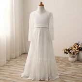 economico Abiti da damigella-Abito da Sposa in Spiaggia A-Line Lunghezza Piena Abito per Ragazzina Ospite di Matrimonio Festa Ragazze Carino Abito da Prom Pizzo con Pizzo Boho Spiaggia Fit 3-16 Anni per impressionare