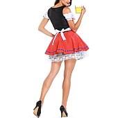 preiswerte Oktoberfest-Outfits-Oktoberfest Dirndl Trachtenkleider Damen Kleid Bayerisch Kostüm Rote