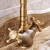 abordables Classiques-robinet de lavabo de salle de bain - ensemble central en laiton antique classique mélangeurs un trou robinets de bain