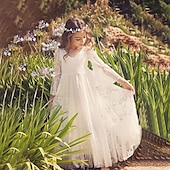 economico Abiti da damigella-Abito da Sposa in Spiaggia A-Line Lunghezza Piena Abito per Ragazzina Ospite di Matrimonio Festa Ragazze Carino Abito da Prom Pizzo con Pizzo Boho Spiaggia Fit 3-16 Anni per impressionare