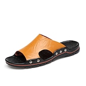 abordables Sandales décontractées-sandales en cuir noir à enfiler pour hommes – sandales de plage décontractées à bout ouvert avec design clouté et semelle confortable