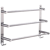 cheap Towel Bars-3-Tier Towel Rail with Hooks for Bathroom Wall Mounted Stainless Steel Towel Bar Brushed Nickel Towel Rack Rustproof Towel Bar 40/50/60CM(Silvery)